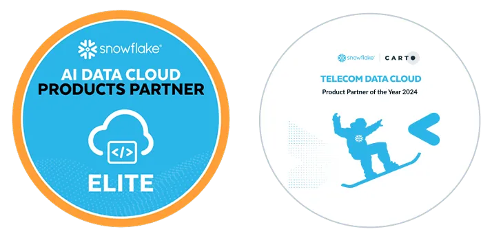 AI Data Cloud Products Partner Elite Snowflake Badge and Telecom Data Cloud Product Partner of the Year 2024 badge