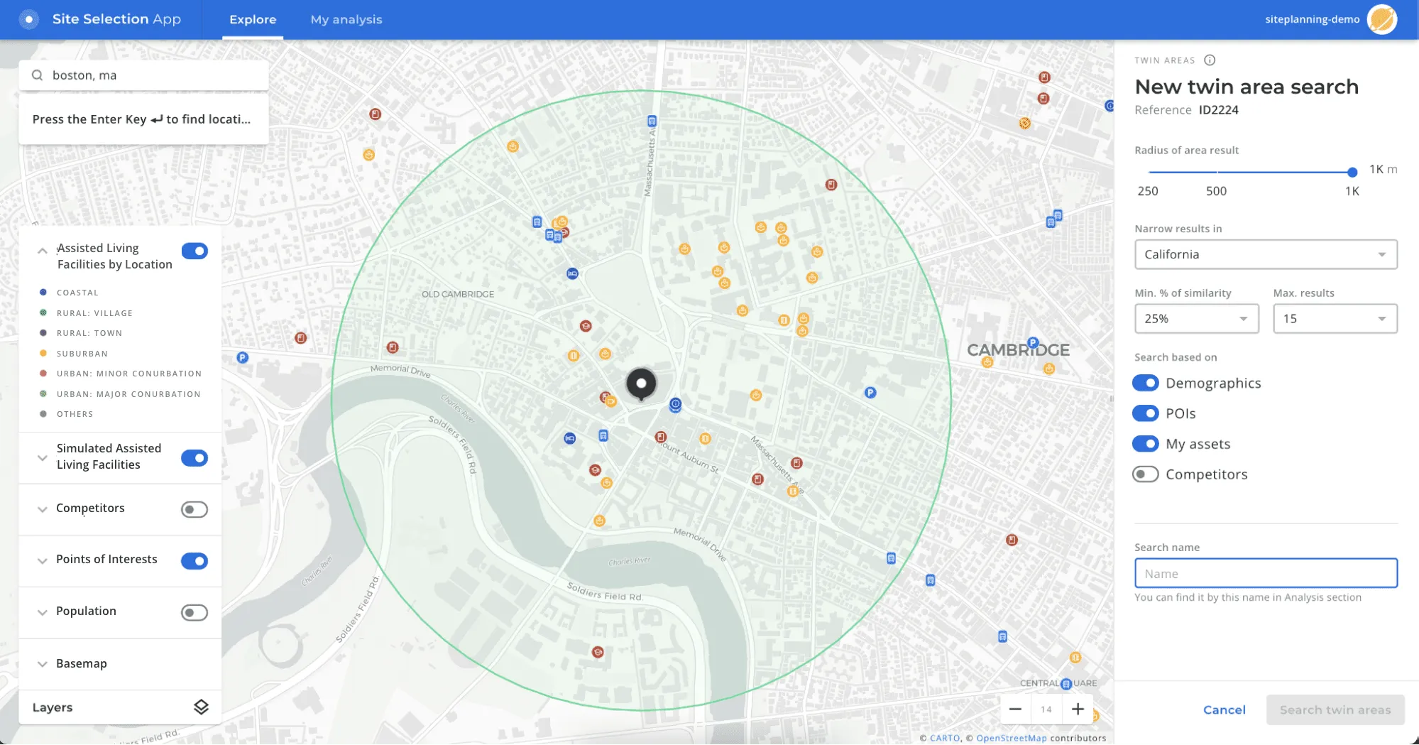 Screenshot of Twin Area Analysis