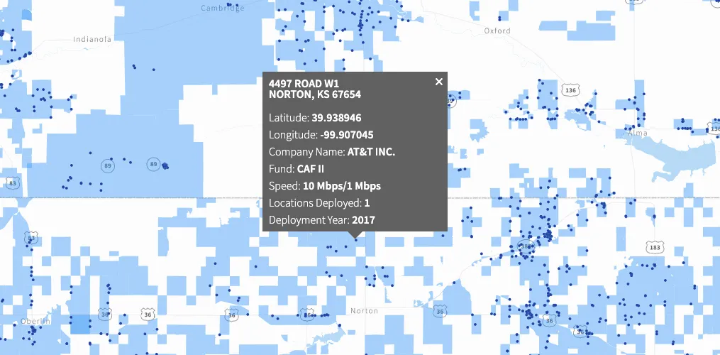 Screenshot of the CAF map showing deployment data