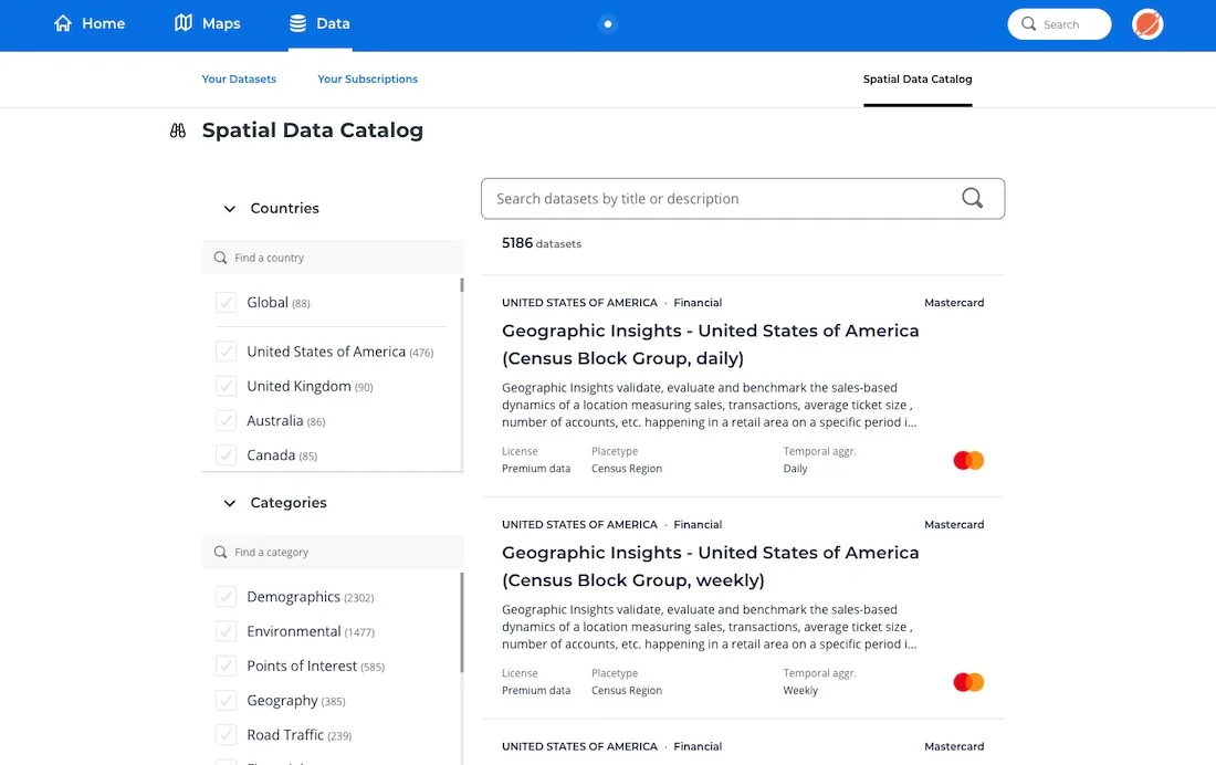 Screenshot showcasing the Spatial Data Catalog