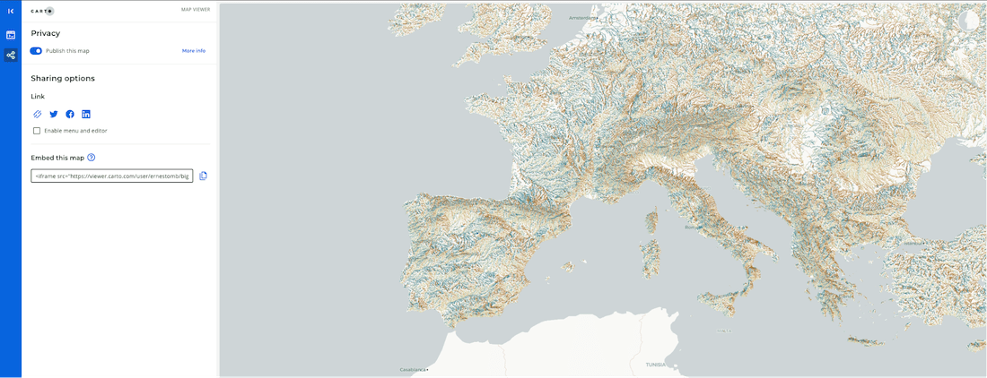 Screenshot showing embedding & sharing options