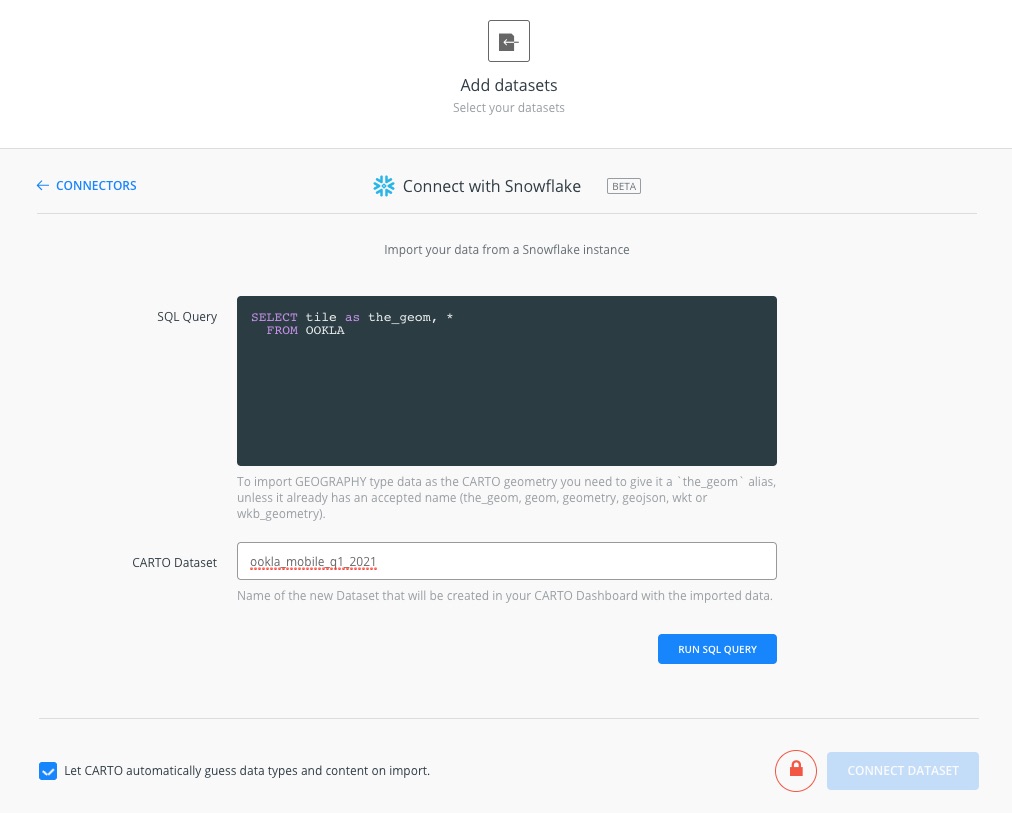 A screenshot showing the process of importing the data into CARTO