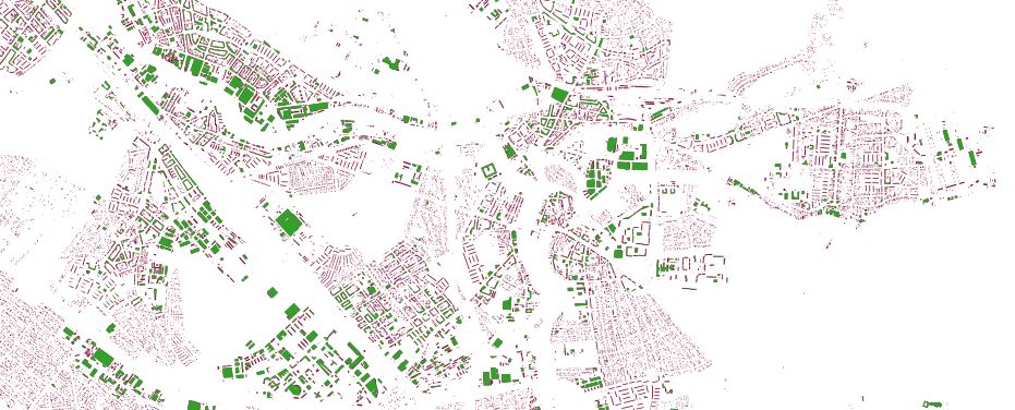 Buildings Original (red) and Simplified (green)