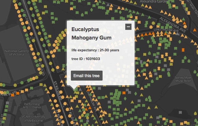 melbourne urban forest map with popup
